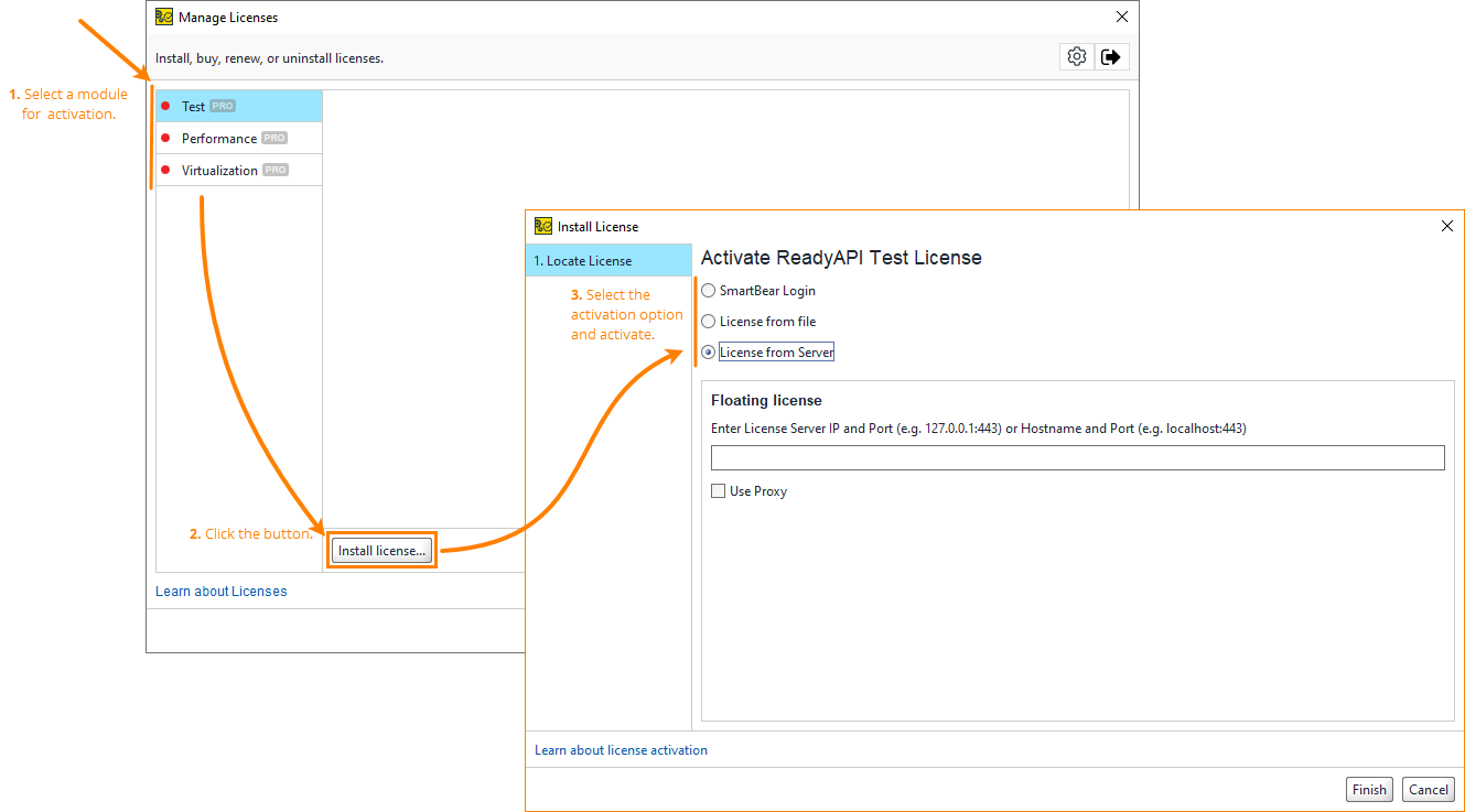 Calling the Install License dialog from the License Manager dialog
