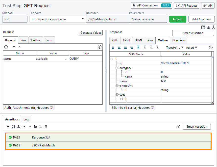 Assertion results