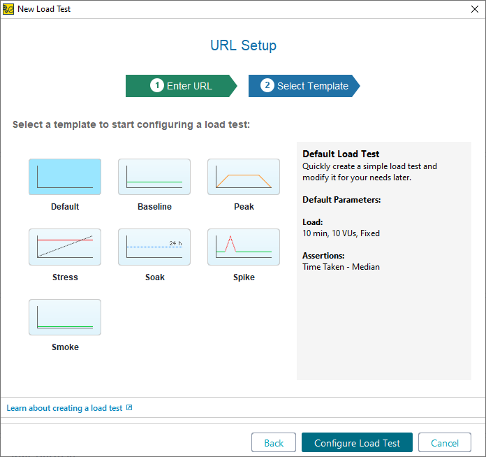 API load testing with ReadyAPI: Selecting a Template