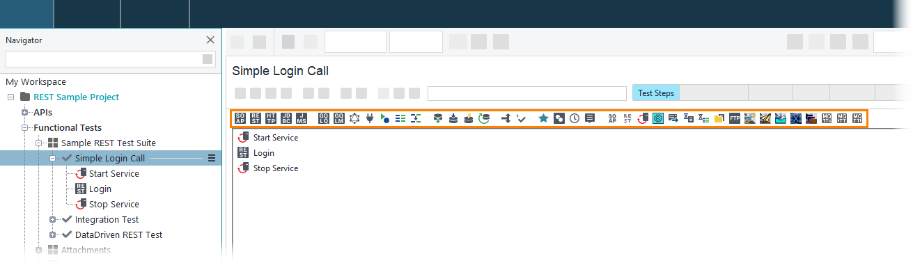 Test case toolbar