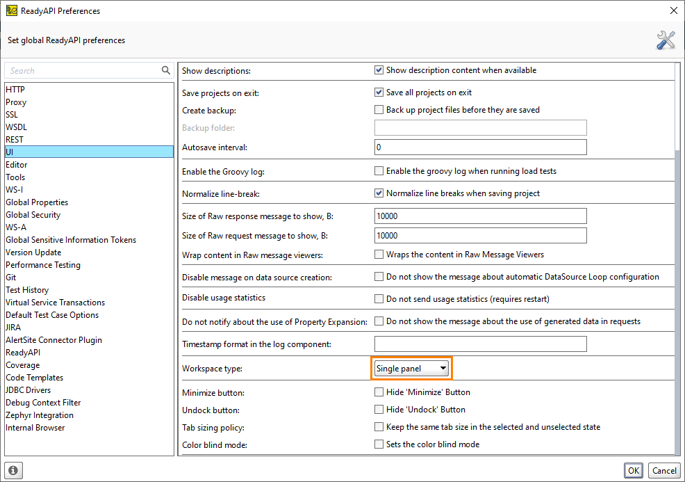 The Workspace type option in preferences