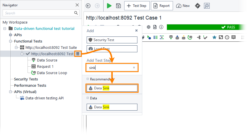 ReadyAPI: Adding the data sink test step