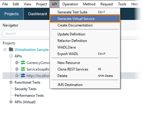 Service virtualization and API testing: Generating virtual APIs