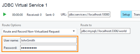 JDBC service virtualization and database testing: User credentials