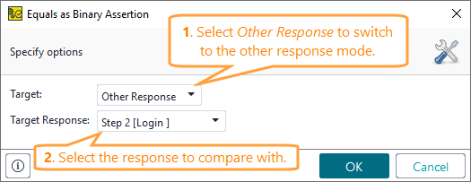 ReadyAPI: Configuring the Equals Binary assertion for matching with another response