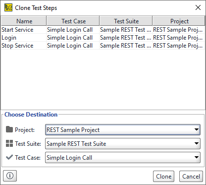 Clone Test Steps dialog