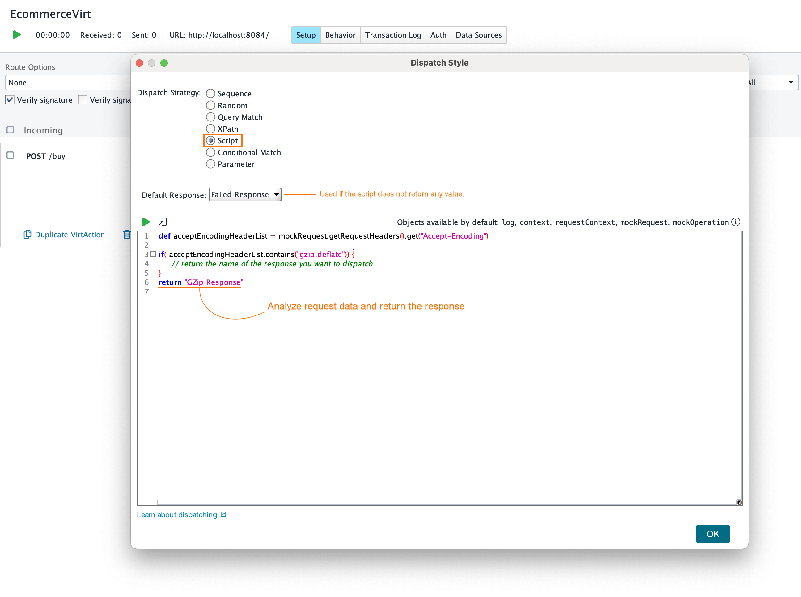 Service virtualization and API testing: Properties of the Script dispatch strategy