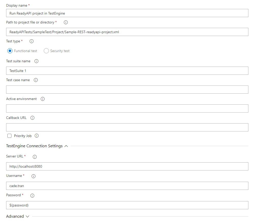 Configure a Run ReadyAPI projects in TestEngine task