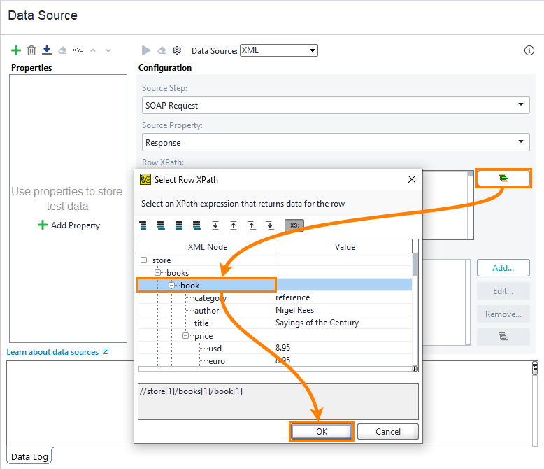 Configuring XML data source: Specify Row XPath