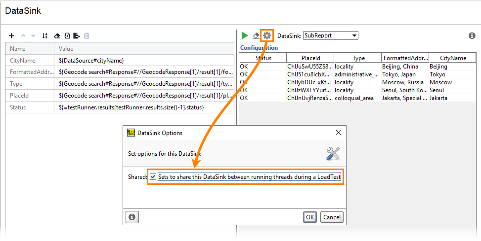 ReadyAPI: The Data Sink Options dialog