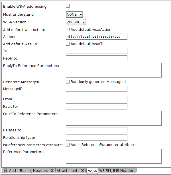 SOAP API testing: The WS-Addressing panel