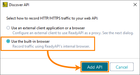API Discovery: The Use built-in browser option