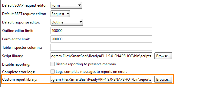 ReadyAPI: The ReadyAPI tab in the Preferences