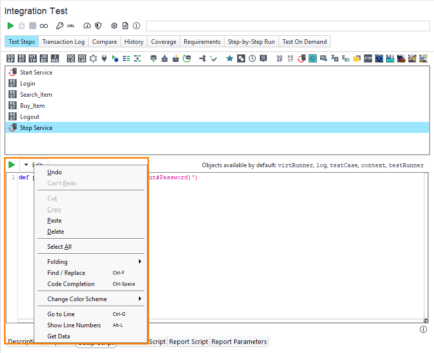 The script editor menu