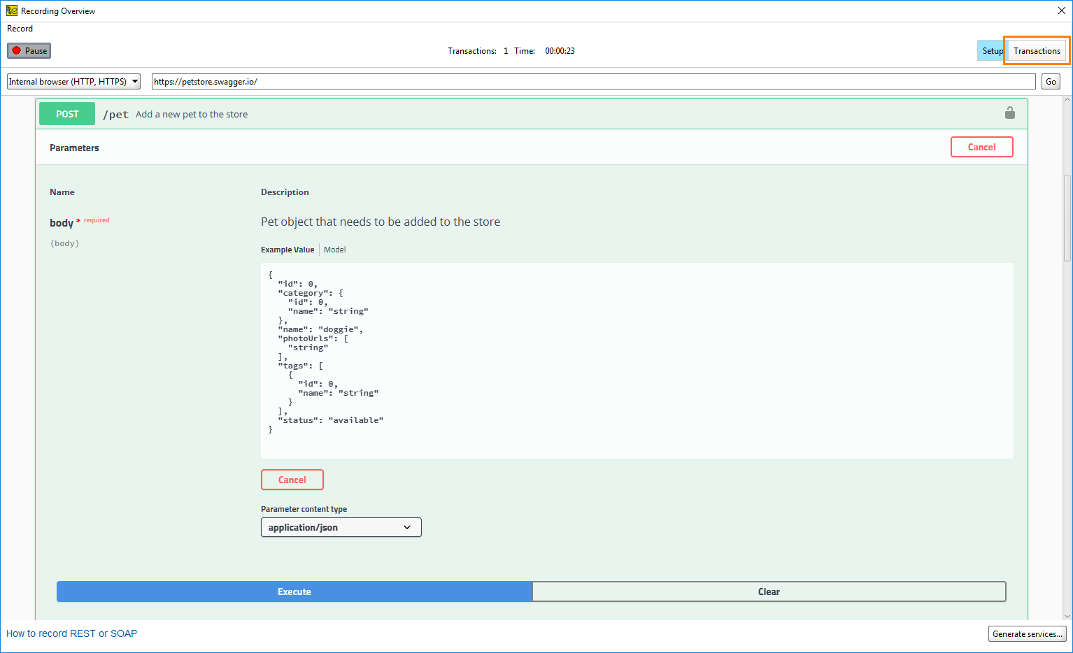 ReadyAPI REST Discovery: Open the Transactions page