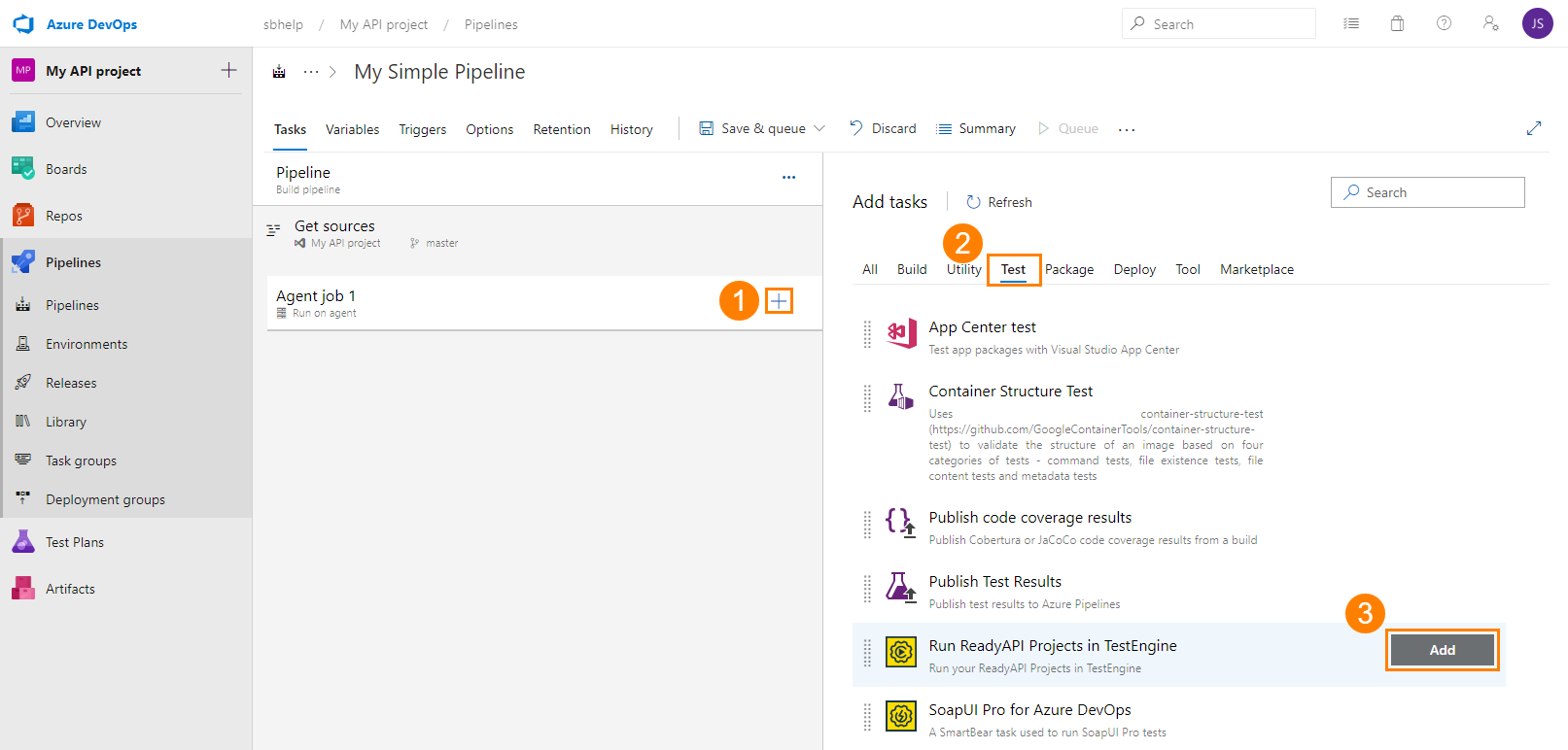 Add a Run ReadyAPI projects in TestEngine task
