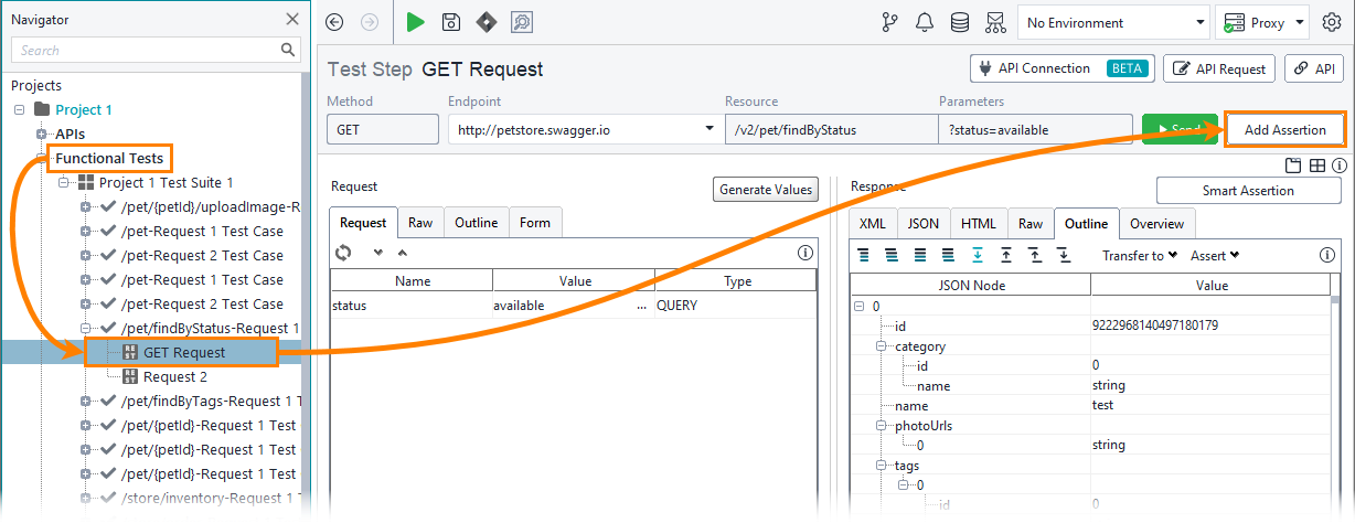 Validating results of functional web service tests: Select a request