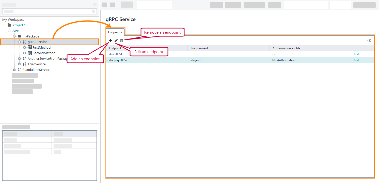 Testing gRPC APIs in ReadyAPI: The Endpoints page