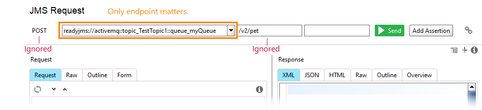 JMS service virtualization and API testing: JMS Request editor