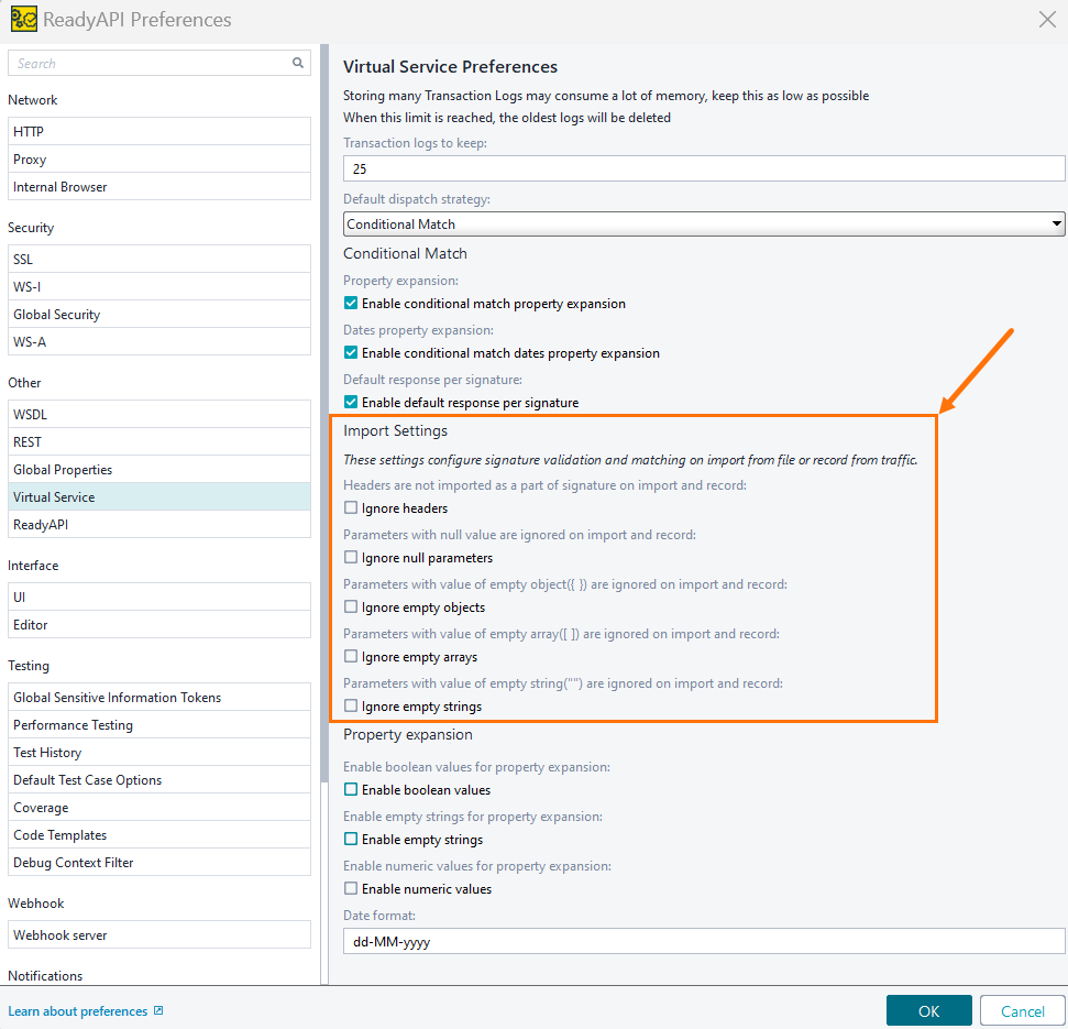 Import Settings Configuration