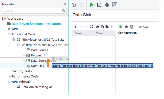 ReadyAPI: Moving the data sink test step