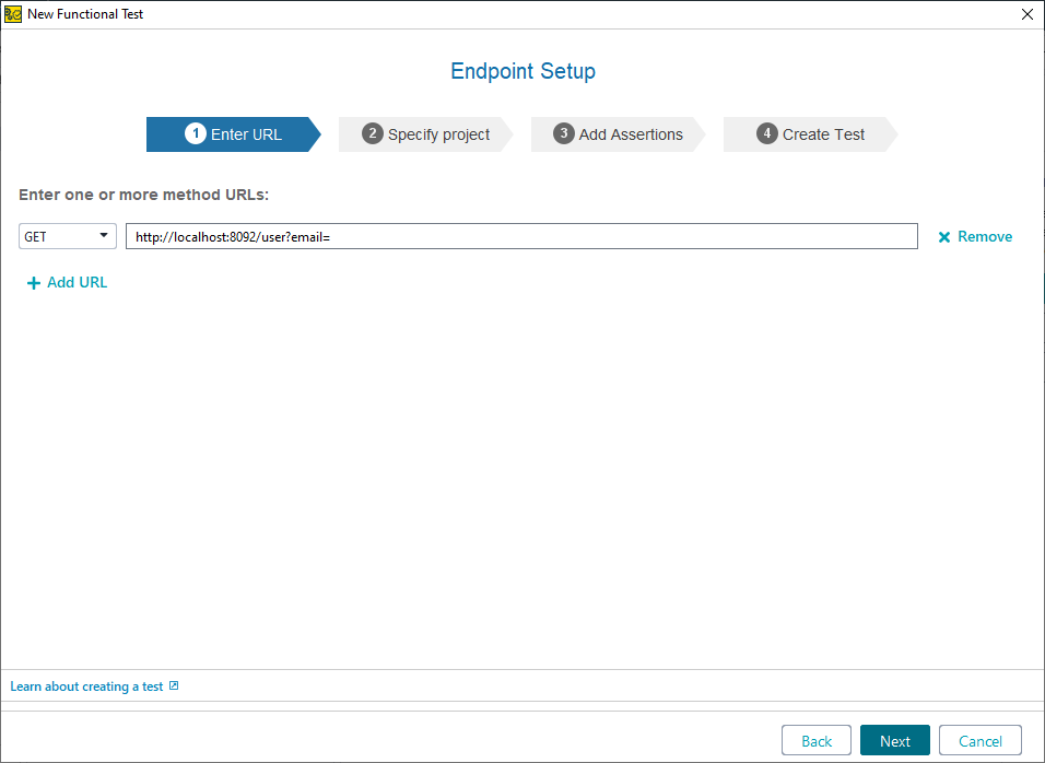 ReadyAPI: Entering an URL for the new project