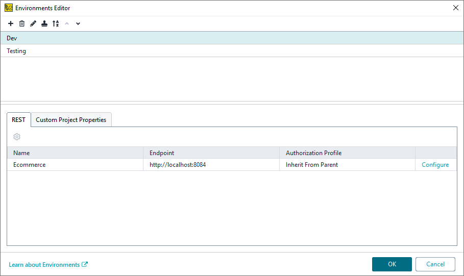 Environments Editor in ReadyAPI 3.5.1