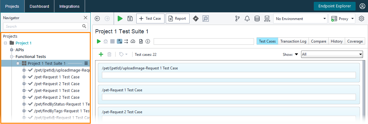 Getting Started with ReadyAPI: Test cases in the Navigator panel