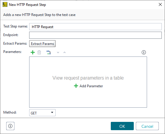 New HTTP Request Step dialog New HTTP Request Step dialog