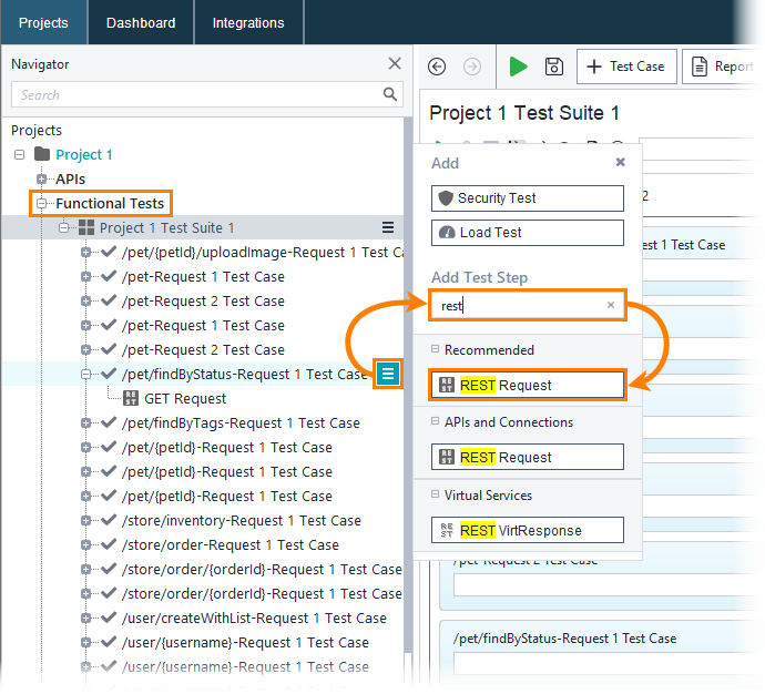 Functional web service testing with ReadyAPI: Add REST request