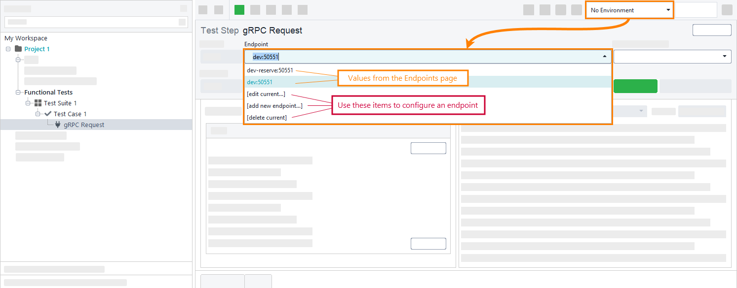 Testing gRPC APIs in ReadyAPI: Set endpoins without environments