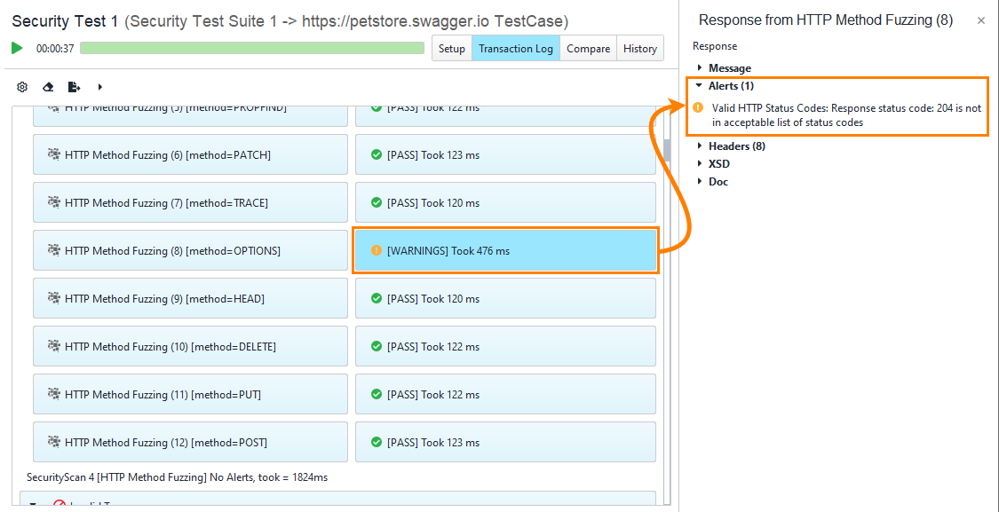 ReadyAPI: Transaction log in the security test