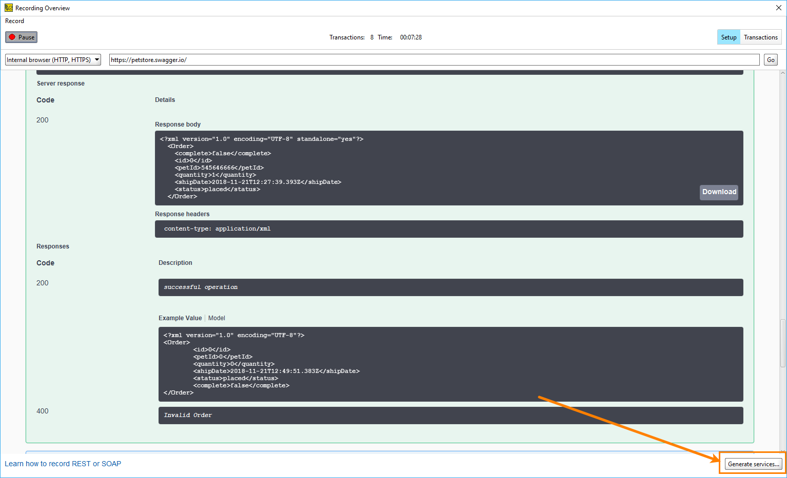 ReadyAPI REST Discovery: Generate services