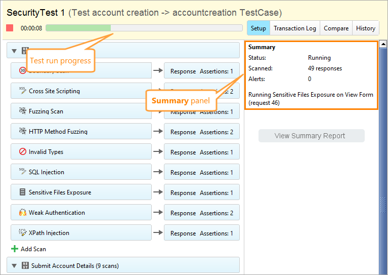 ReadyAPI: Security Test run in progress