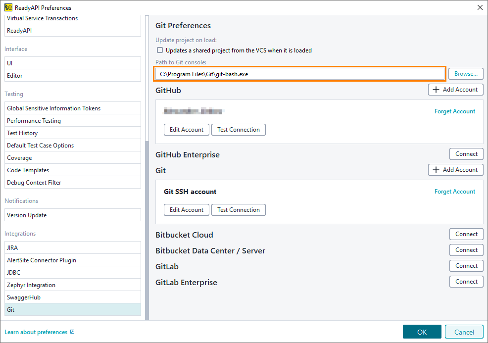 Git integration: Path to Git console