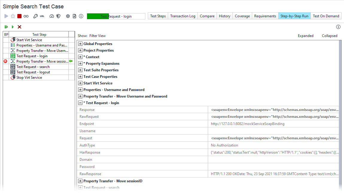 Test Request – Login test step
