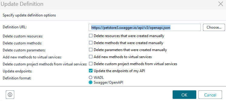 Update definition dialog for REST services